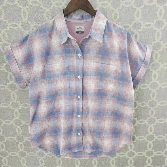 COPY - Ridgecut Toughwear Plaid Button up Cap Sleeve Women's Shirt M - Picture 1 of 8